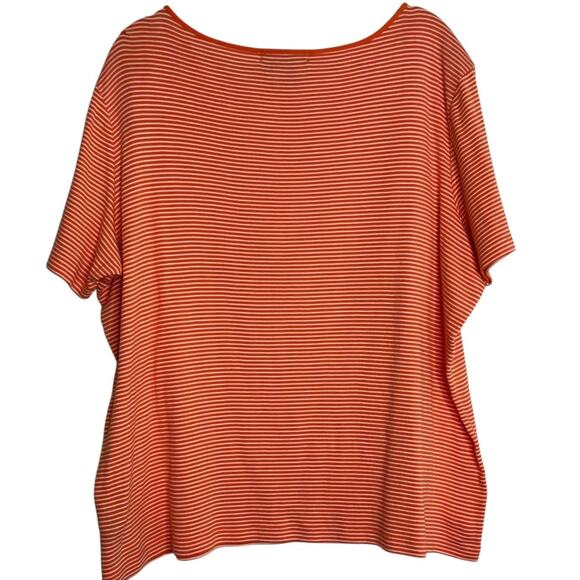 Lauren Ralph Lauren Womens 2X Orange White Stripe Cotton Tee Gold Button flaw - Picture 4 of 7